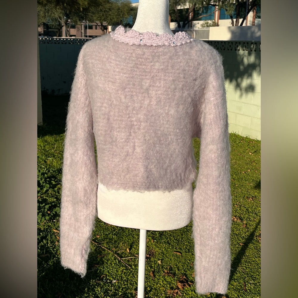Urban Outfitters holiday party sweater in lilac, w/ pearls & rhinestones. Size M - Picture 7 of 11